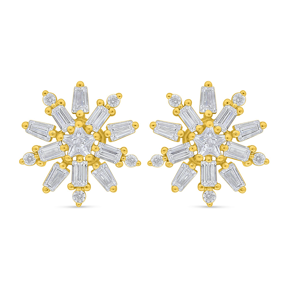 Sterling Silver 925 Earring Golden Plated Embedded With White Zircon