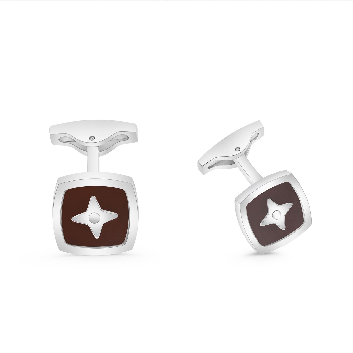 Stainless Steel Cufflink 316L Silver Color Embedded With Natural Agate Stones