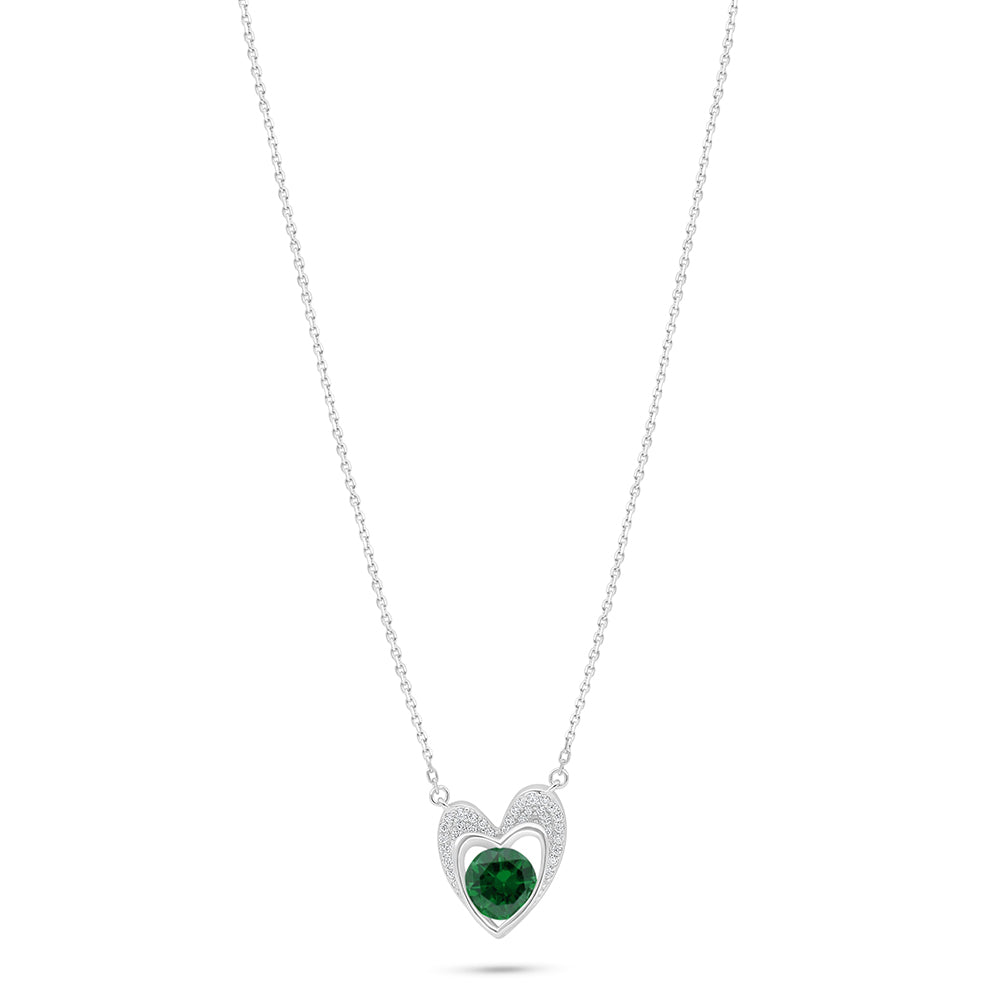 Sterling Silver 925 Necklace Rhodium Plated Embedded With Emerald Zircon And White Zircon