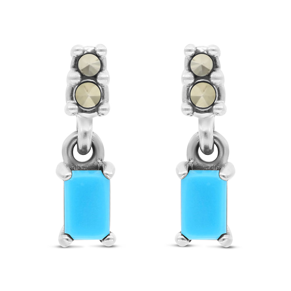 اقراط من الفضة الخالصة عيار 925 مرصعه احجار فيروز معالج و ماركسايت