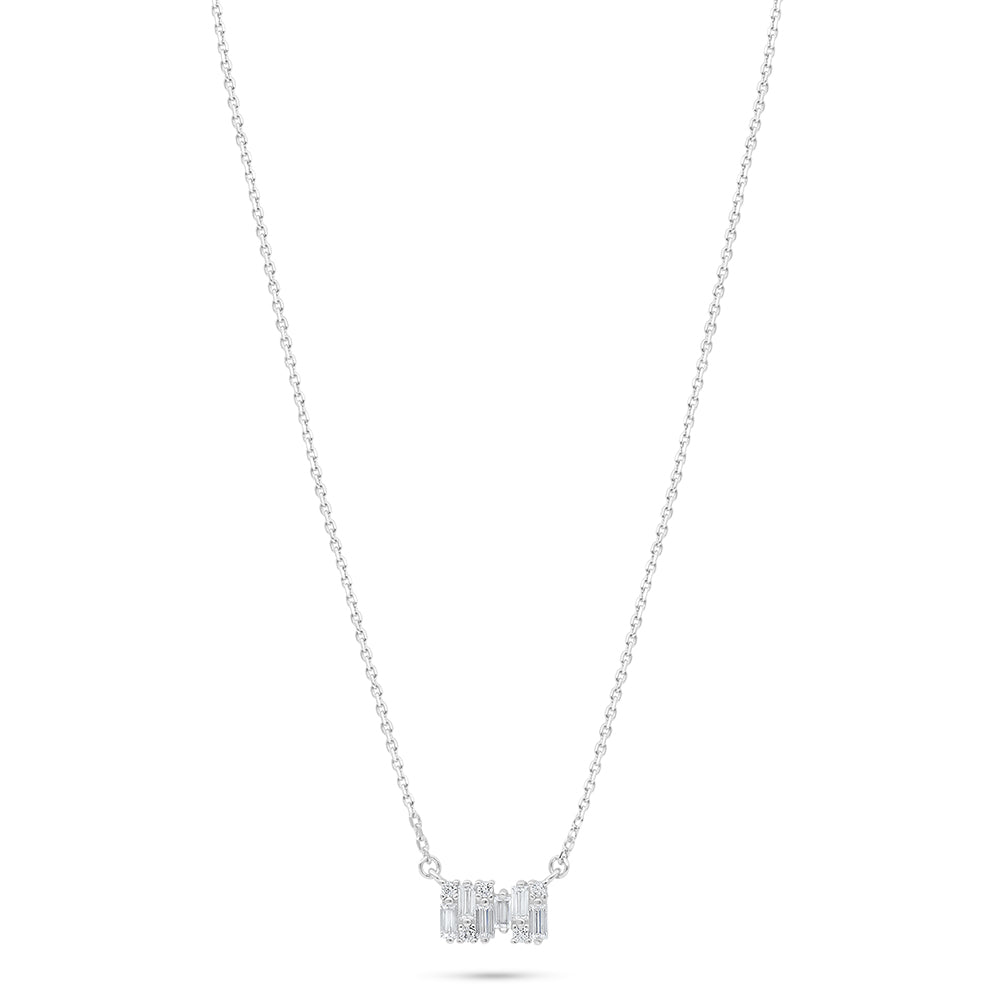 Sterling Silver 925 Necklace Rhodium Plated Embedded With White Zircon