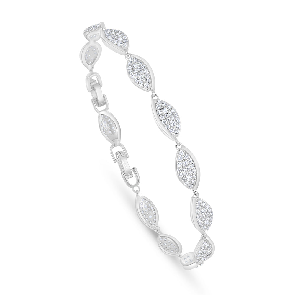 Sterling Silver 925 Bracelet Rhodium Plated Embedded With White Zircon