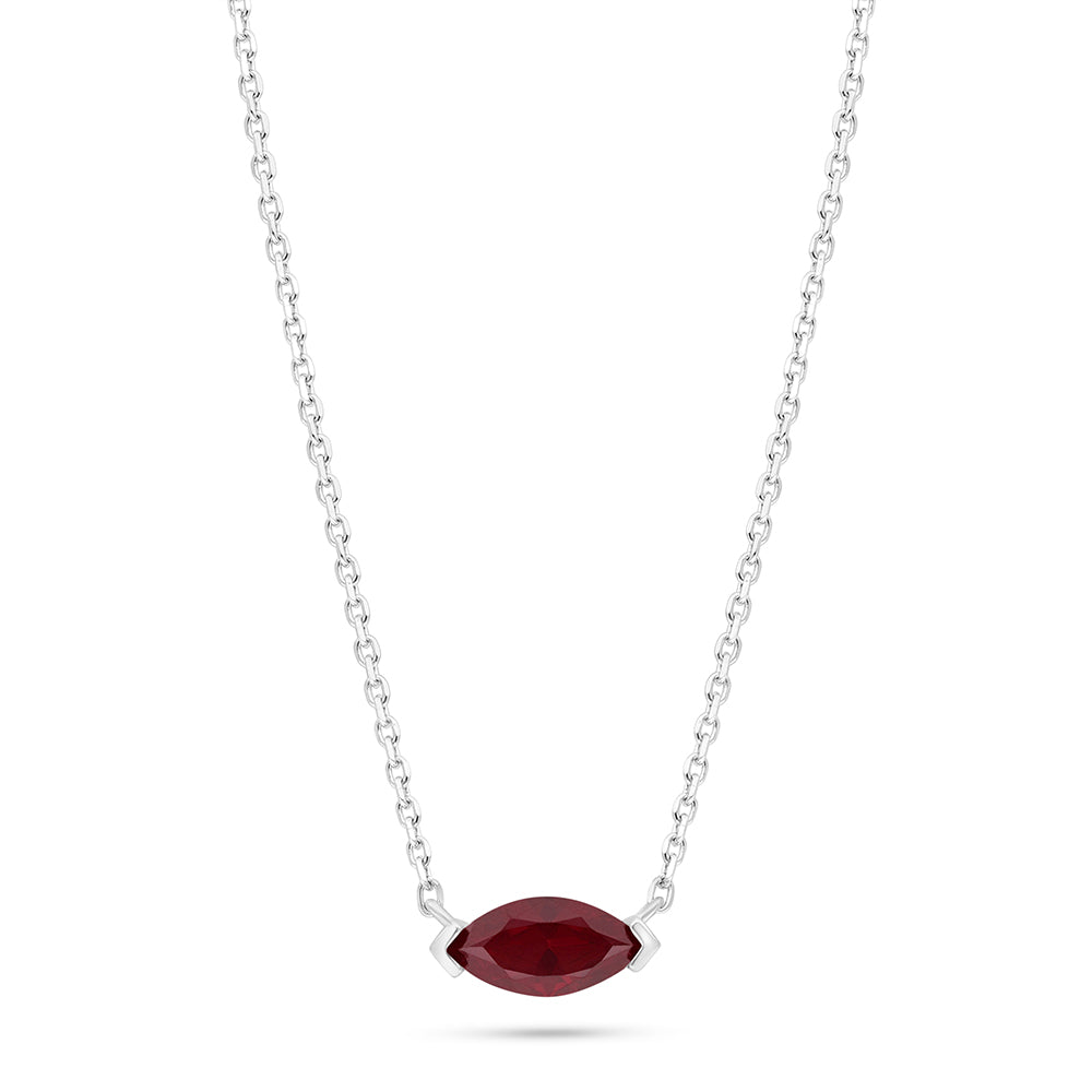 Sterling Silver 925 Necklace Rhodium Plated Embedded With Ruby Corundum