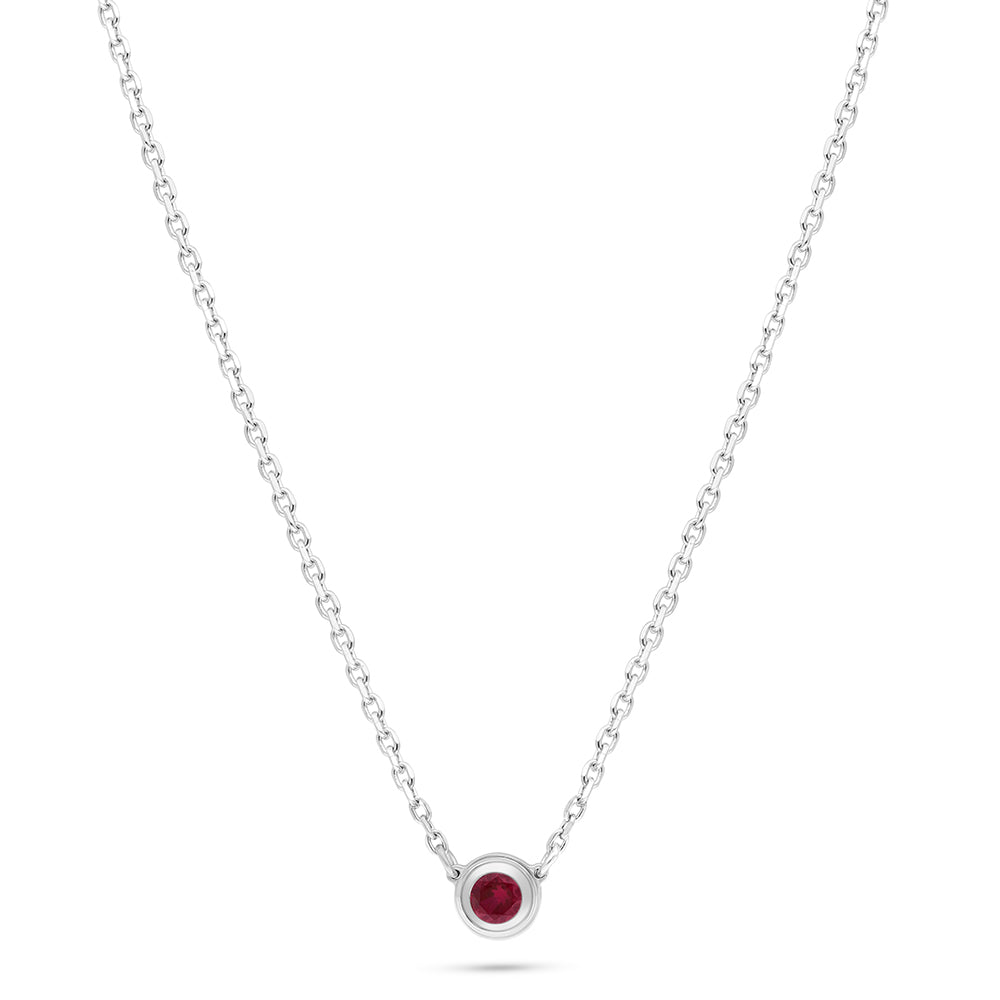 Sterling Silver 925 Necklace Rhodium Plated Embedded With Ruby Corundum