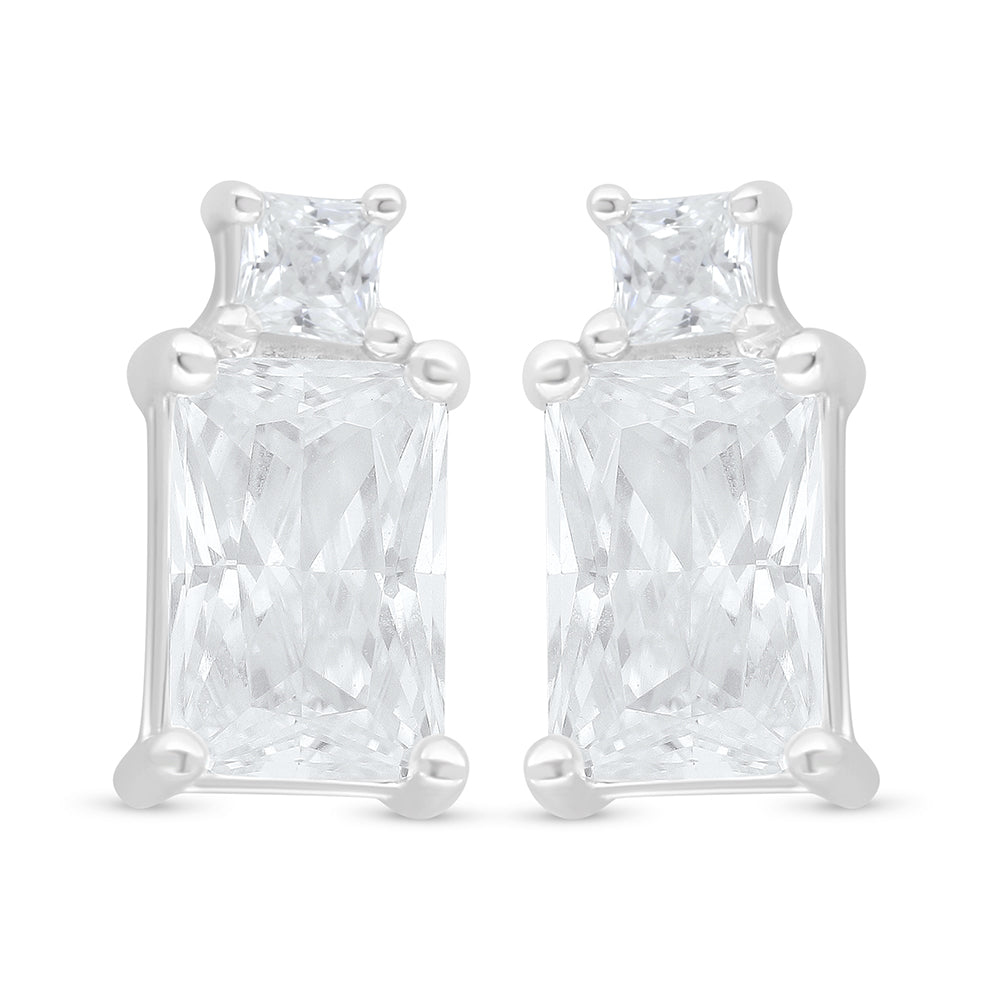 Sterling Silver 925 Earring Rhodium Plated Embedded With White Zircon