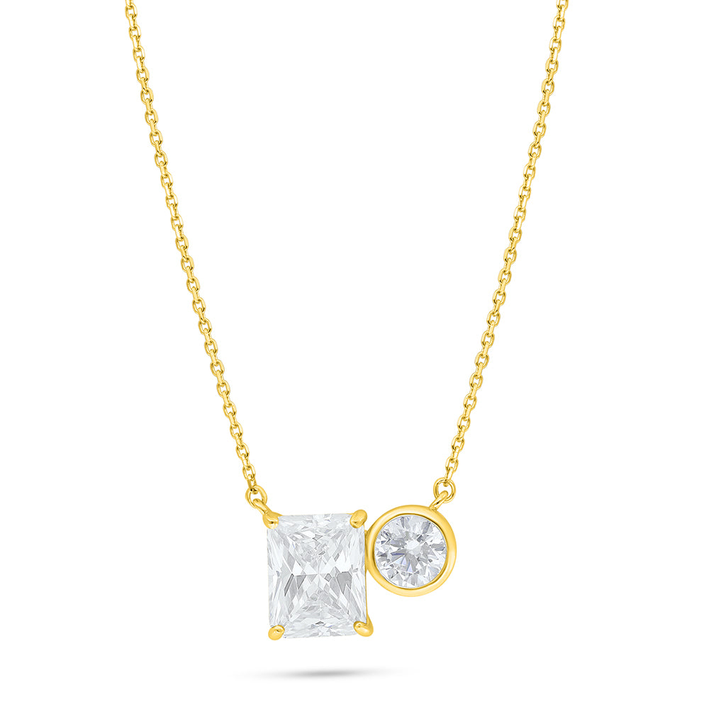 Sterling Silver 925 Necklace Golden Plated Embedded With Diamond Zircon And White Zircon
