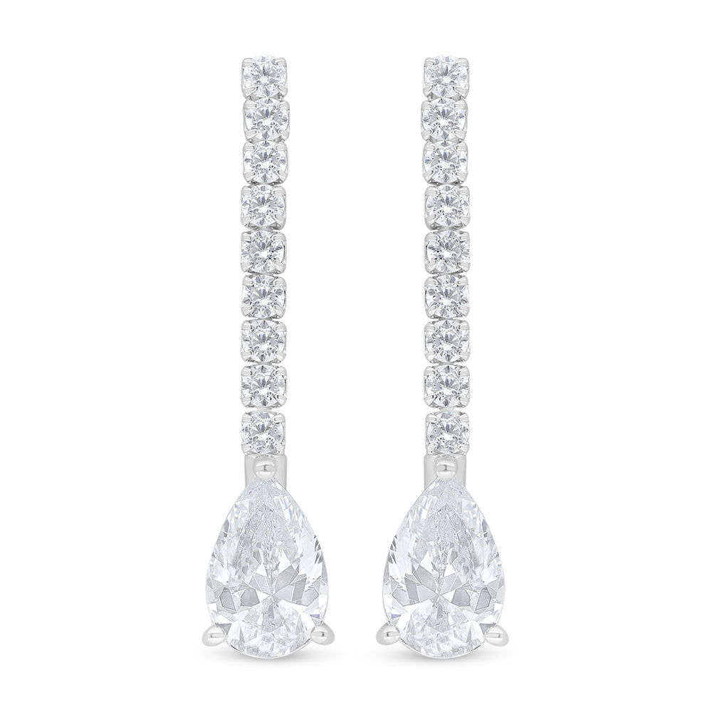 Sterling Silver 925 Earring Rhodium Plated Embedded With White Zircon