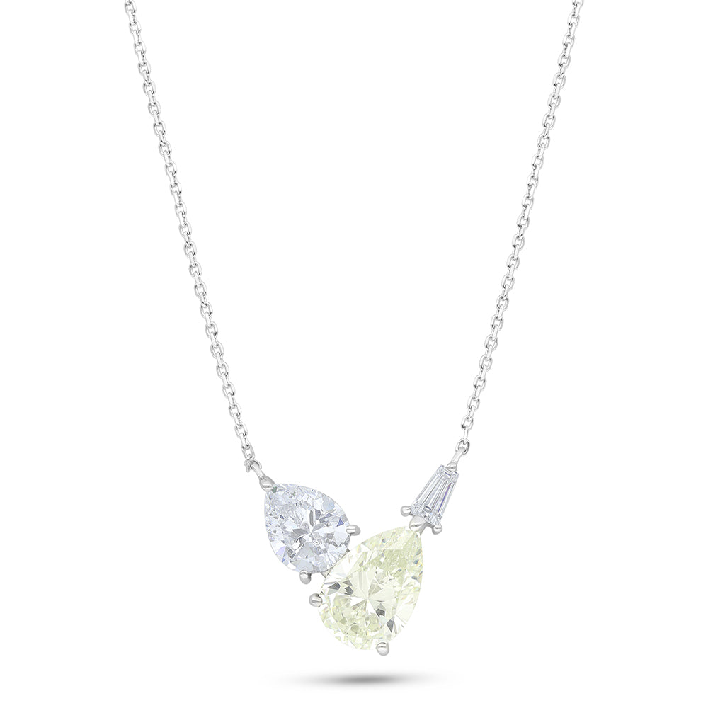 Sterling Silver 925 Necklace Rhodium Plated Embedded With Diamond Zircon And White Zircon