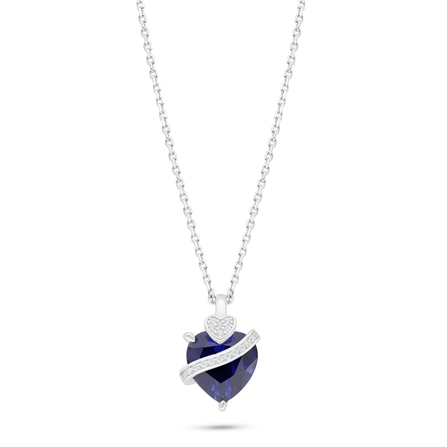 Sterling Silver 925 Necklace Rhodium Plated Embedded With Sapphire Corundum And White Zircon