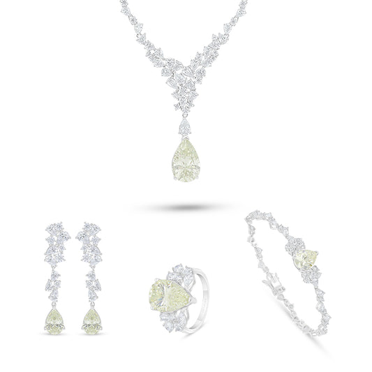 Sterling Silver 925 SET Rhodium Plated Embedded With Diamond Zircon And White Zircon