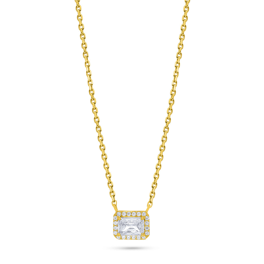 Sterling Silver 925 Necklace Golden Plated Embedded With White Zircon