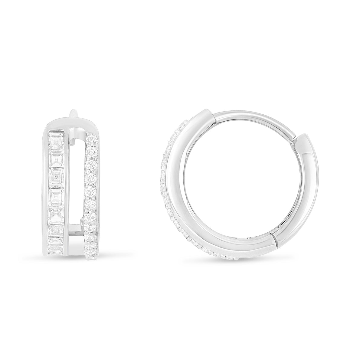 Sterling Silver 925 Earring Rhodium Plated Embedded With White Zircon
