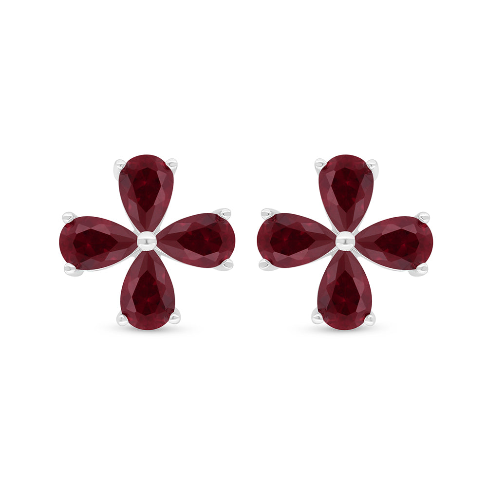 Sterling Silver 925 Earring Rhodium Plated Embedded With Ruby Corundum