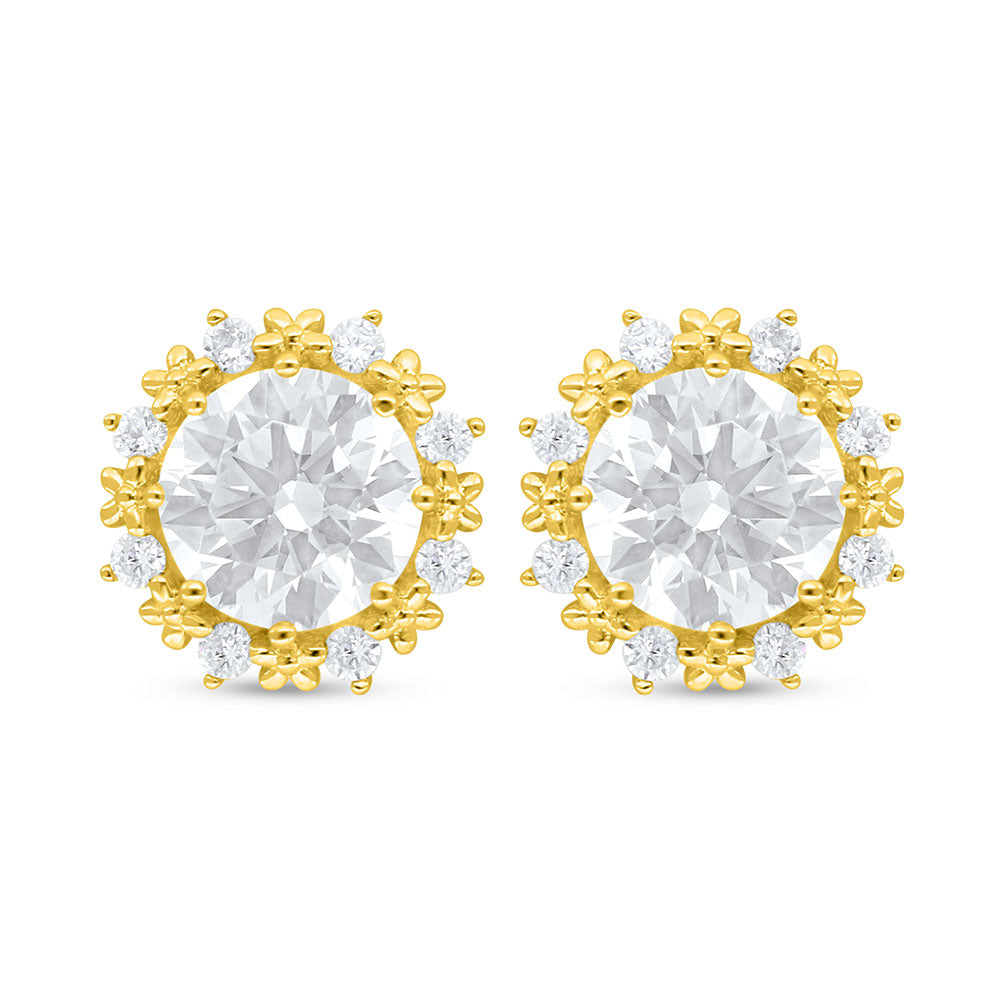 اقراط من الفضة الخالصة عيار 925 مطلي ذهبي مرصع فص ابيض