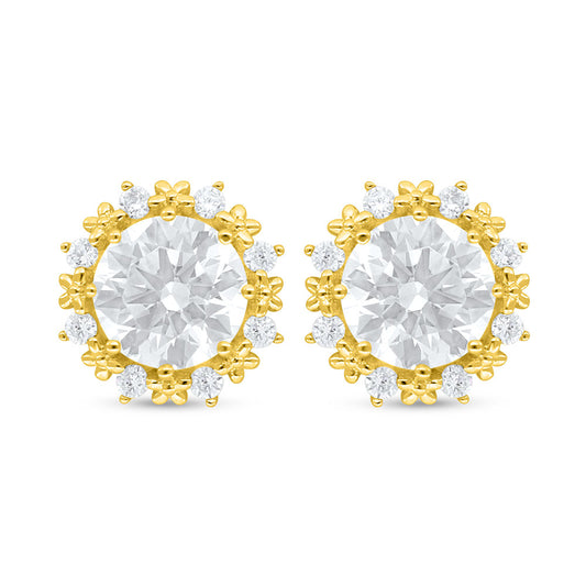 اقراط من الفضة الخالصة عيار 925 مطلي ذهبي مرصع فص ابيض