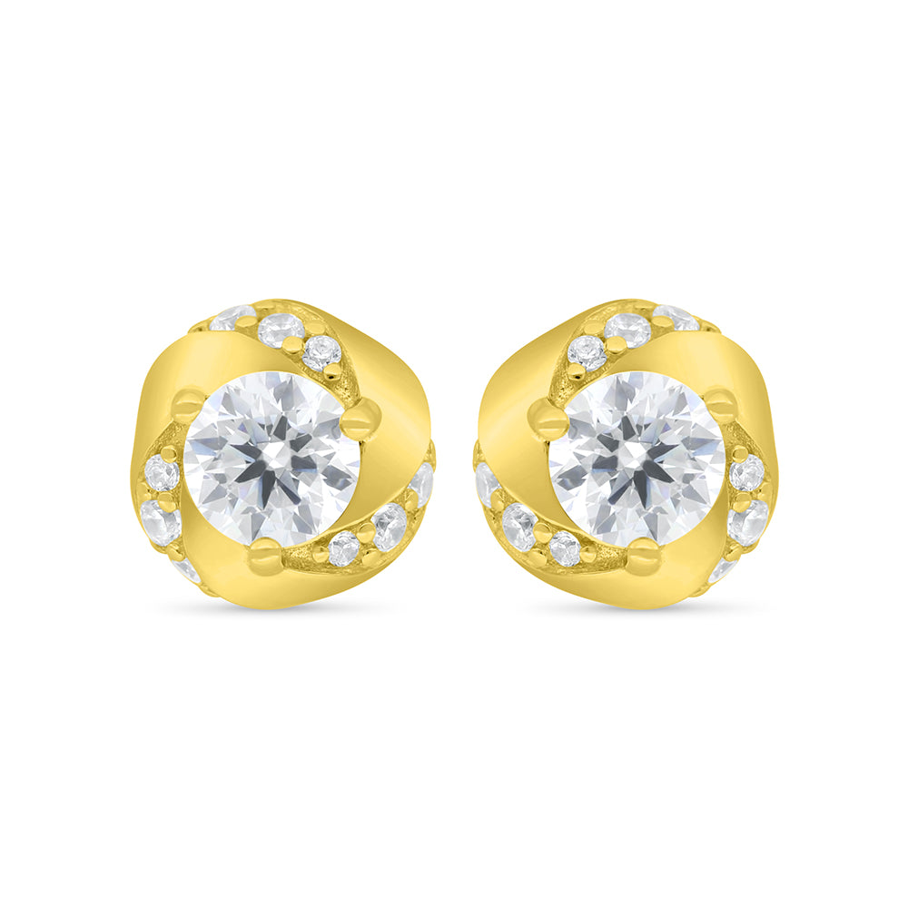 Sterling Silver 925 Earring Gold Plated Embedded With White Zircon