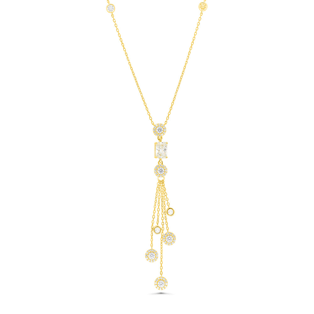 Sterling Silver 925 Necklace Gold Plated Embedded With Yellow Zircon And White CZ