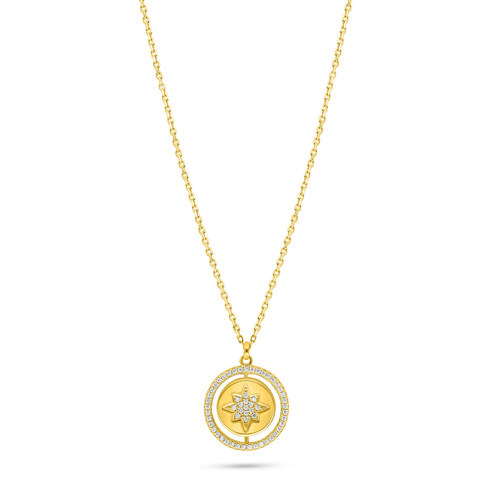 Sterling Silver 925 Necklace Golden Plated Embedded With White Shell And White Zircon