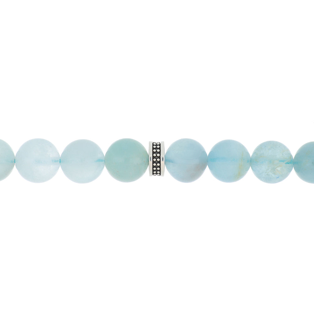 Rosary 45 Natural Aquamarine Round Bead 8 mm With Oxidized Silver 925 Set