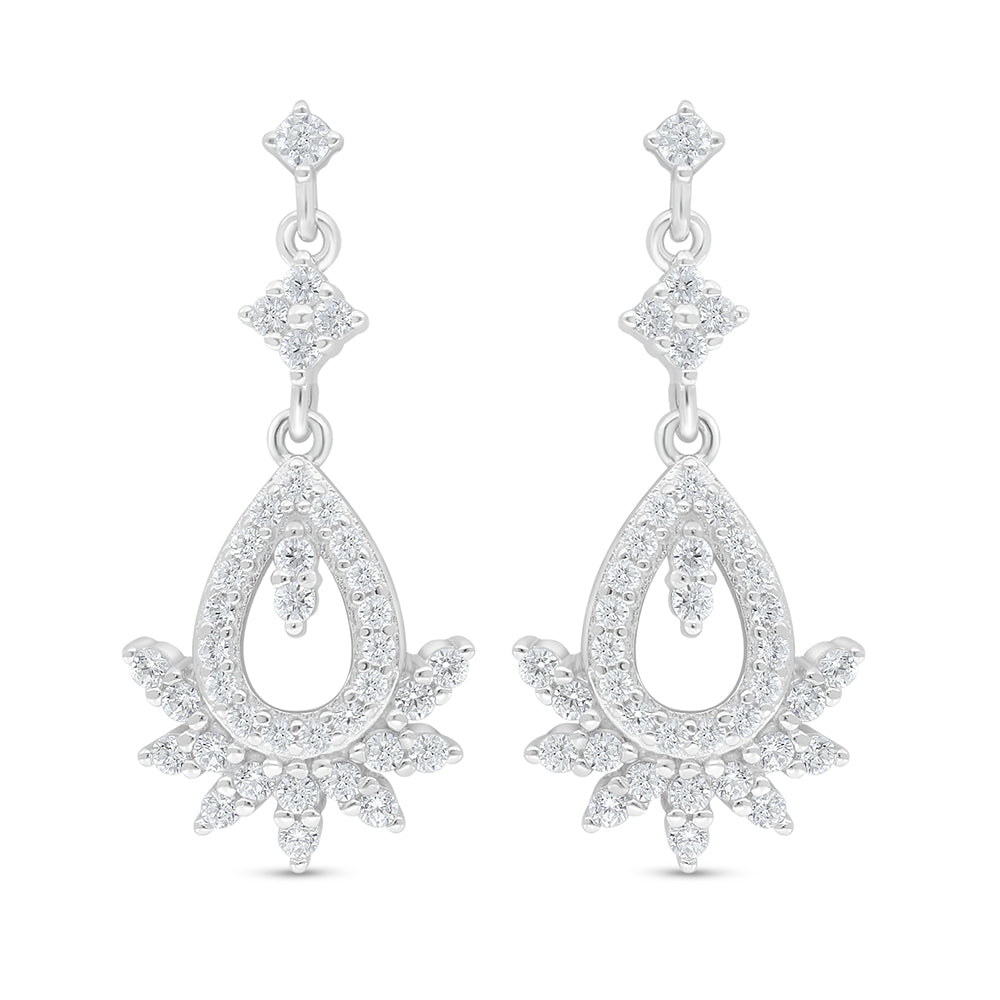 Sterling Silver 925 Earring Rhodium Plated Embedded With White Zircon