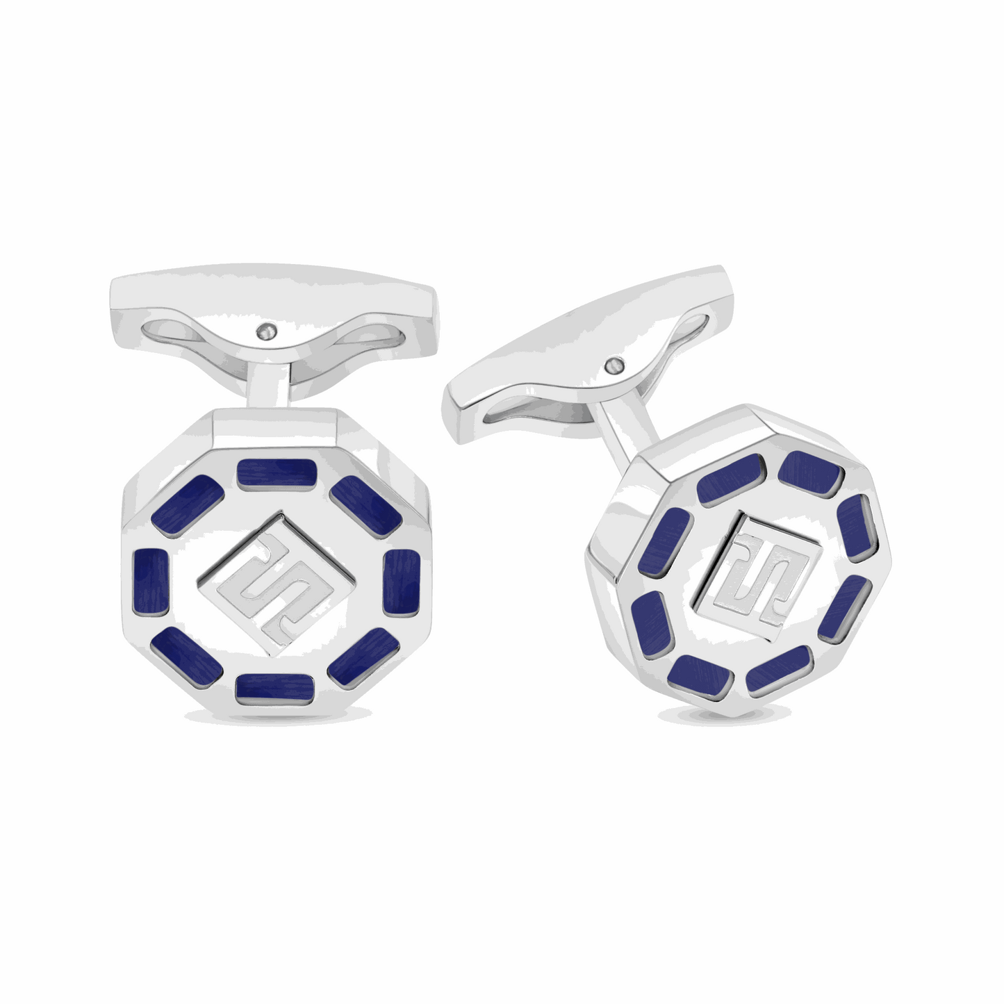 Stainless Steel Cufflink 316L Embedded With Blue Tiger Eye Shiny Steel