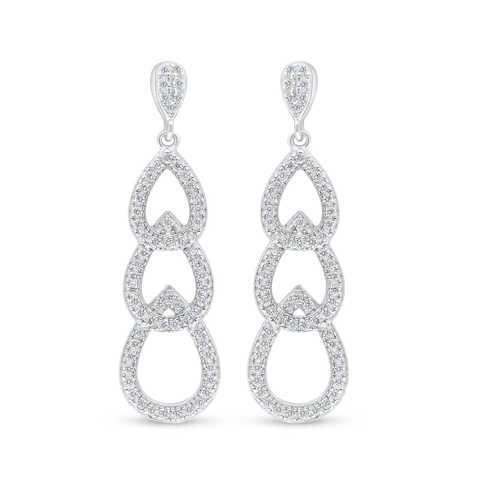 Sterling Silver 925 Earring Rhodium Plated Embedded With White Zircon