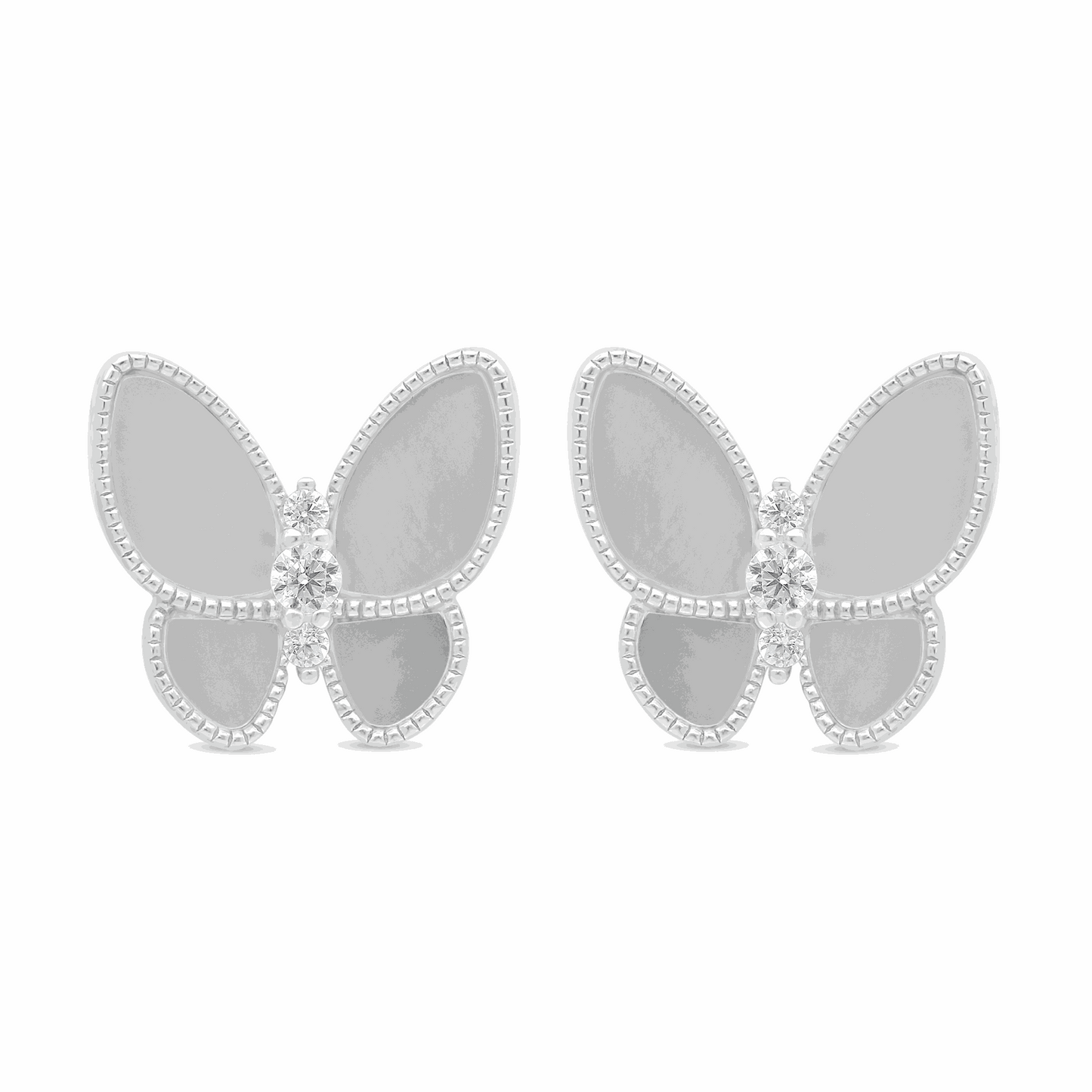 Sterling Silver 925 Earring Rhodium Plated Embedded With White Shell And White Zircon