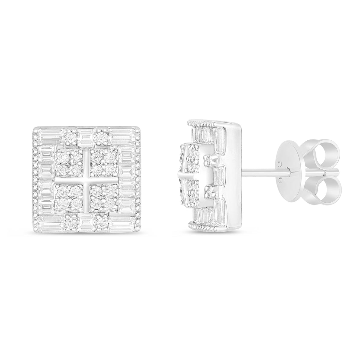 Sterling Silver 925 Earring Rhodium Plated Embedded With White Zircon