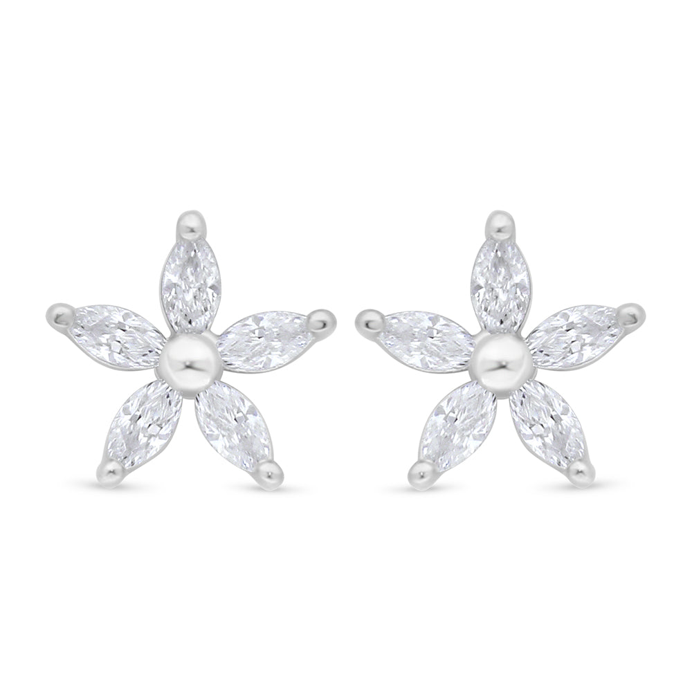 Sterling Silver 925 Earring Rhodium Plated Embedded With White Zircon
