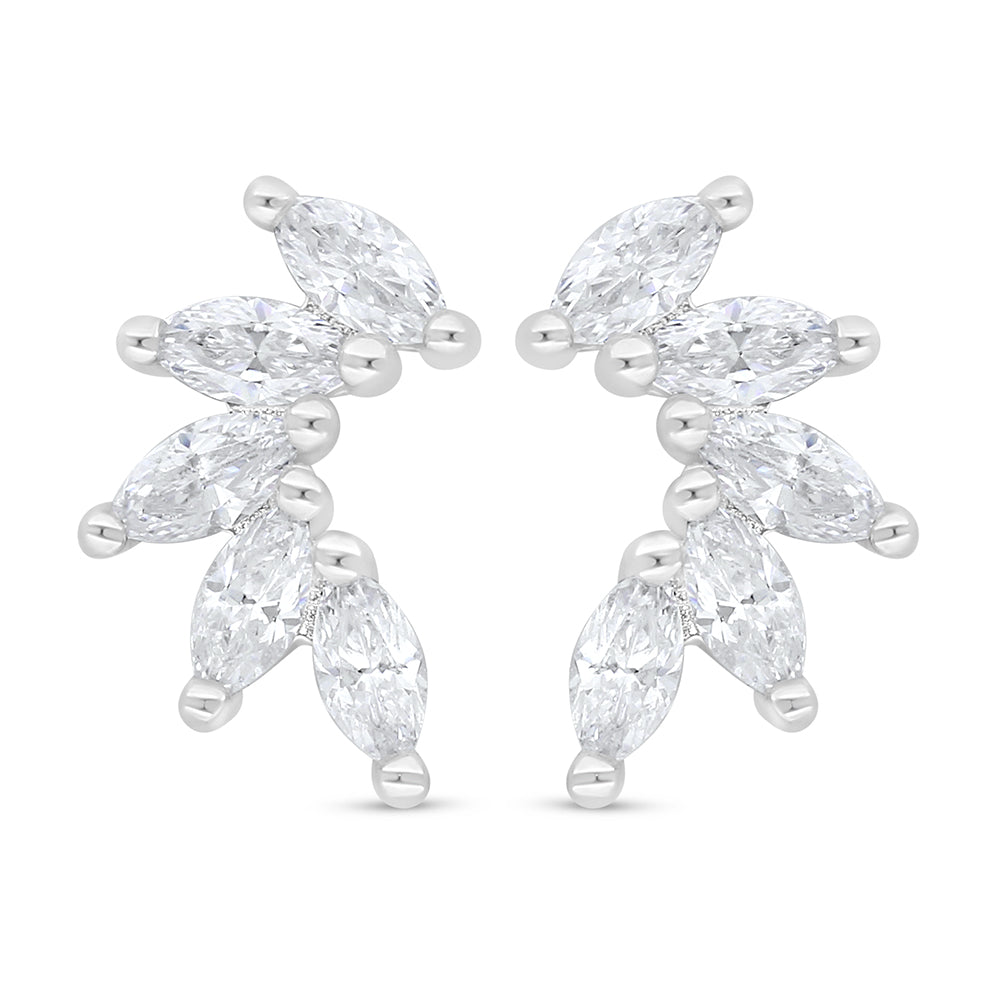Sterling Silver 925 Earring Rhodium Plated Embedded With White Zircon