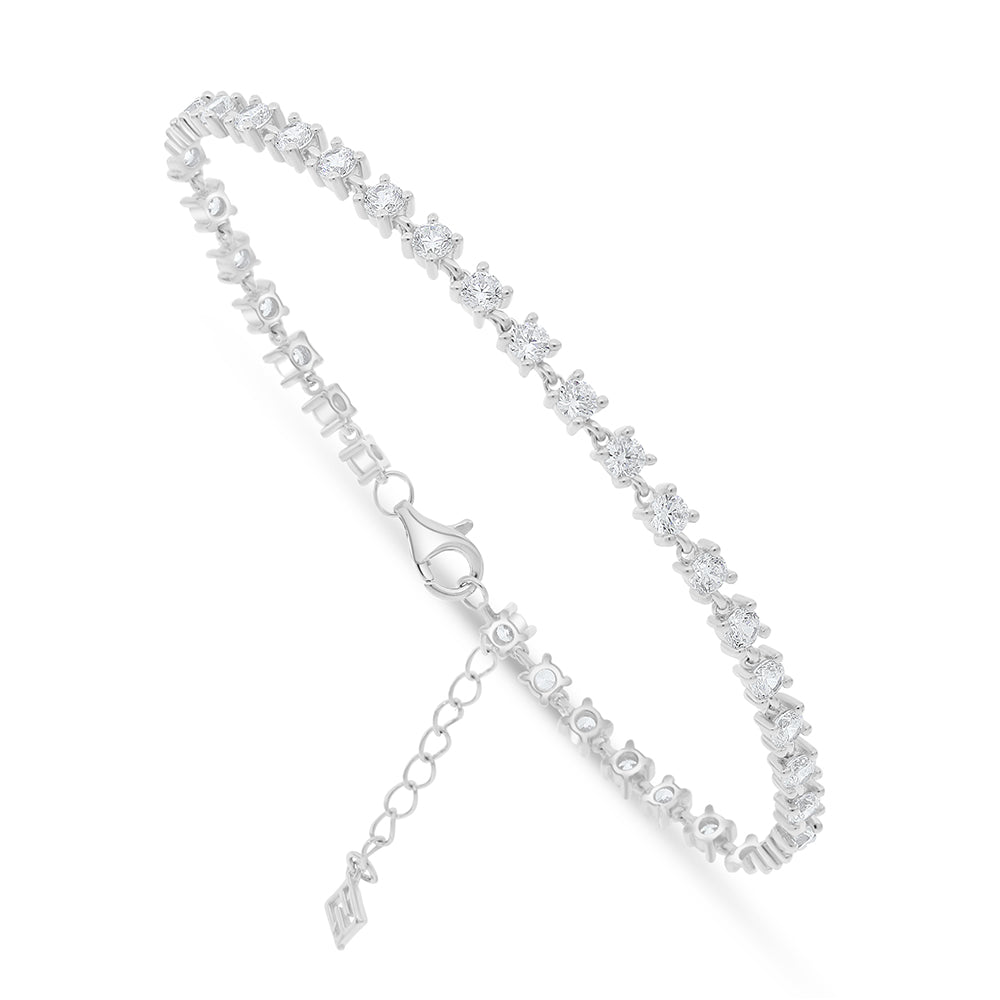 Sterling Silver 925 Bracelet Rhodium Plated Embedded With White Zircon