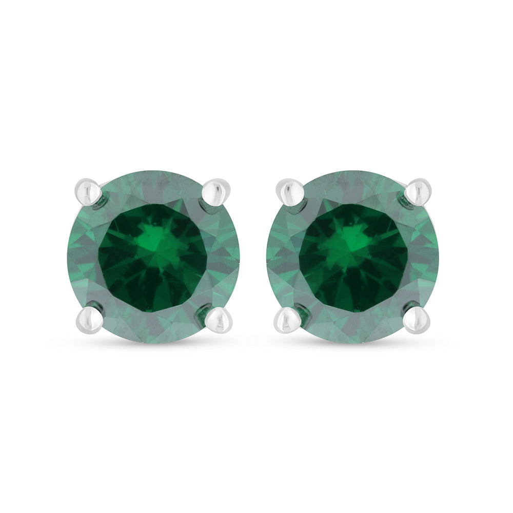 Sterling Silver 925 Earring Rhodium Plated Embedded With Emerald Zircon