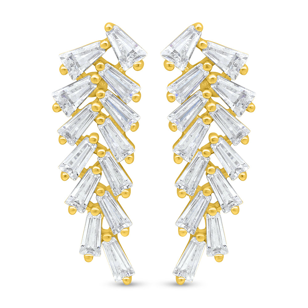 Sterling Silver 925 Earring Golden Plated Embedded With White Zircon