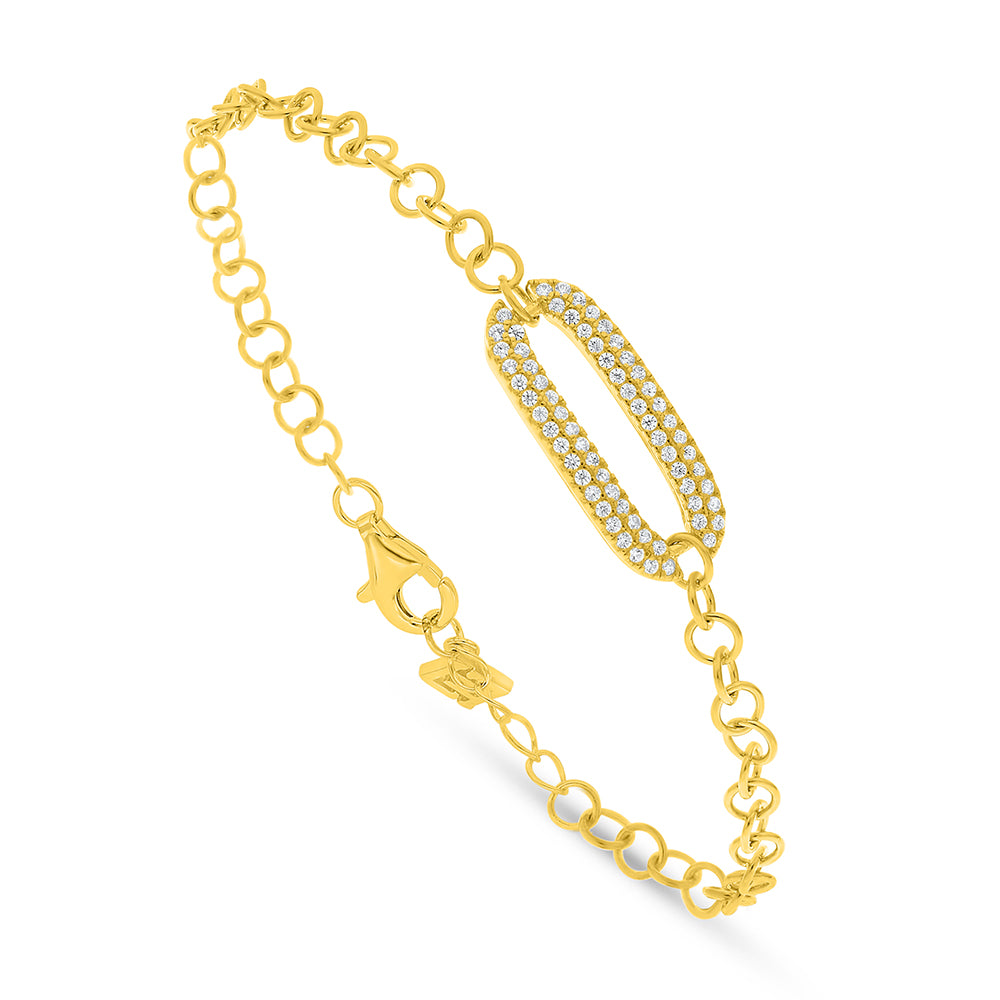 Sterling Silver 925 Bracelet Golden Plated Embedded With White Zircon