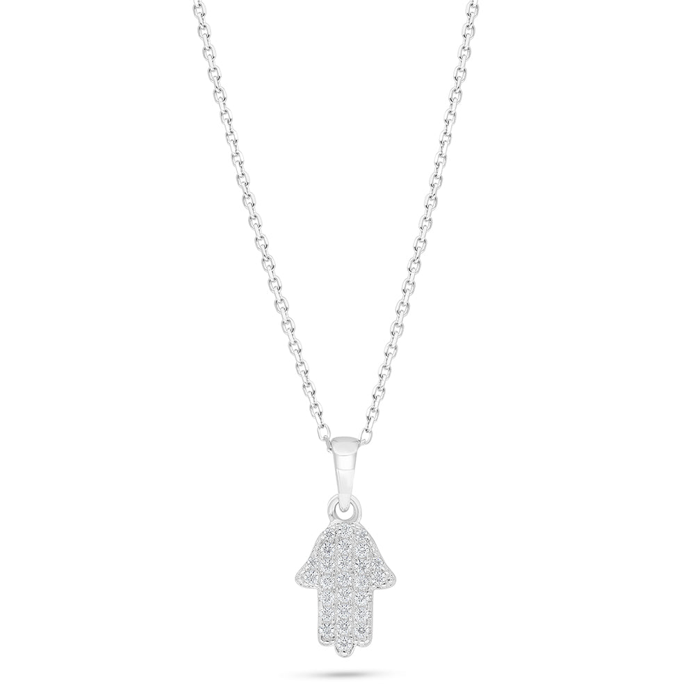 عقد من الفضة الخالصة عيار 925 مطلي روديوم مرصع فص ابيض