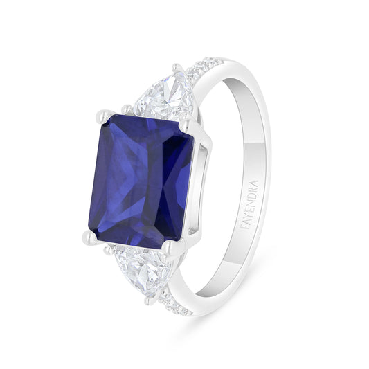 خاتم من الفضة الخالصة عيار 925 مطلي روديوم مرصع زفير كروندوم و فص ابيض