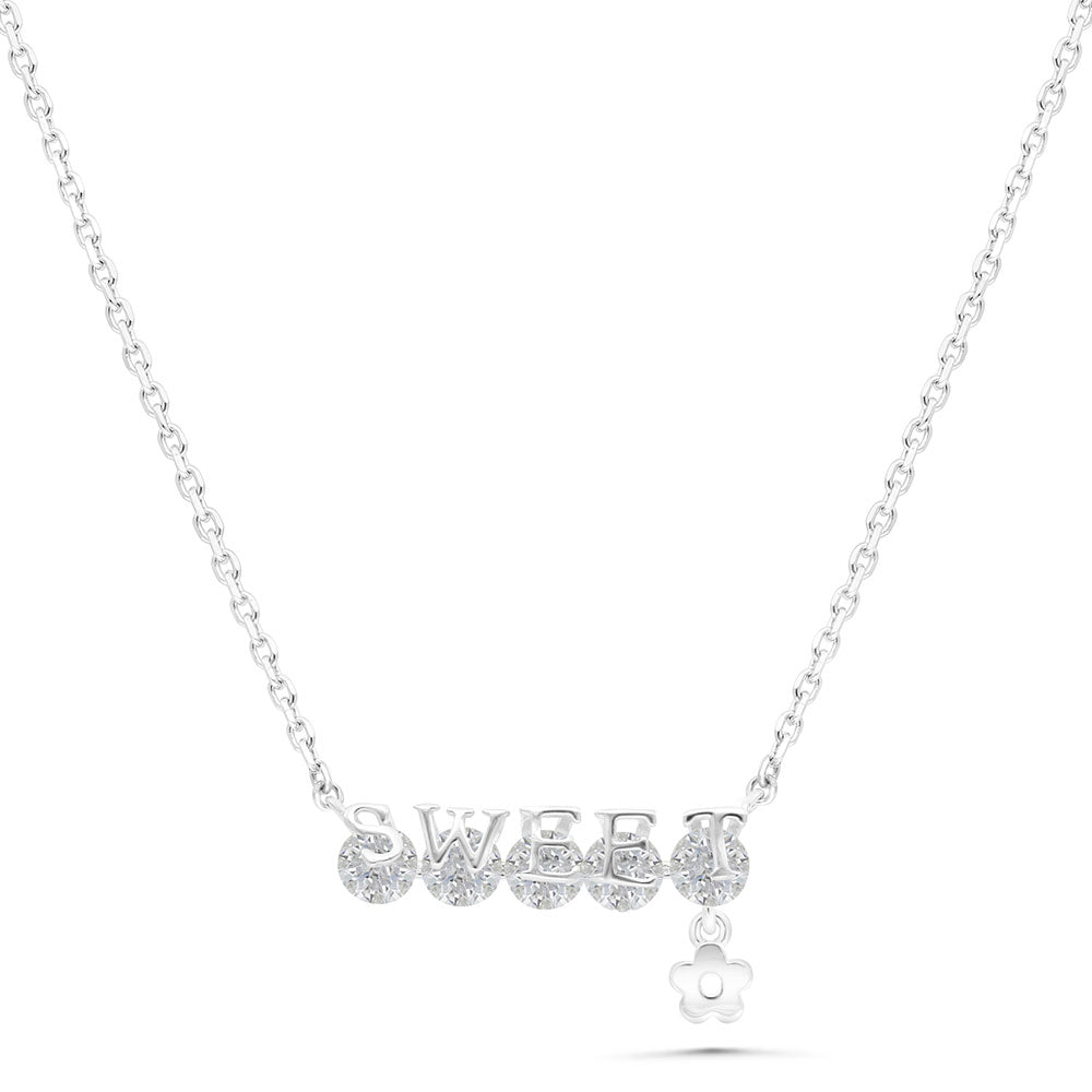 Sterling Silver 925 Necklace Rhodium Plated Embedded With White Zircon