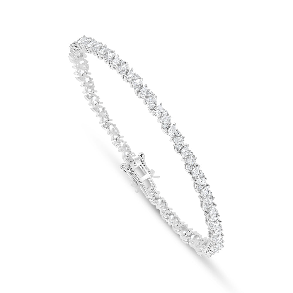 Sterling Silver 925 Bracelet Rhodium Plated Embedded With White Zircon