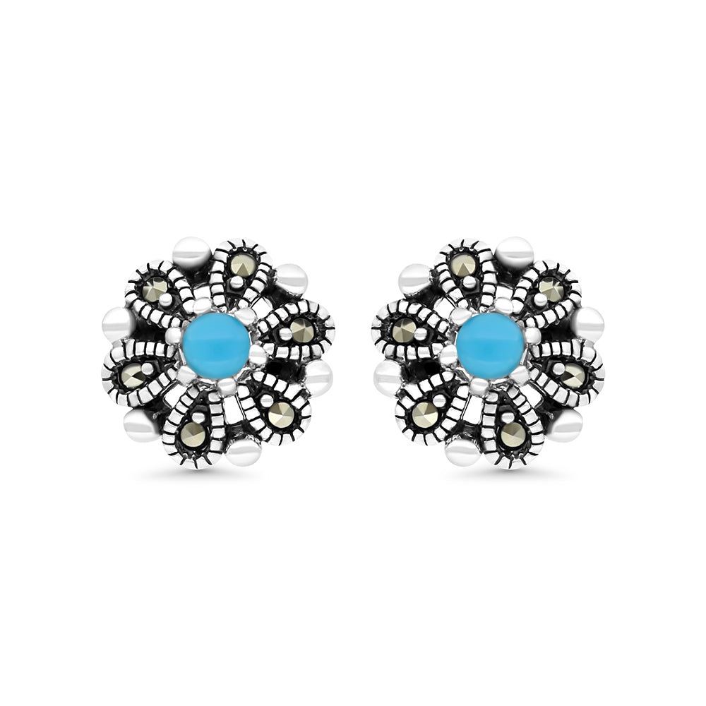 اقراط من الفضة الخالصة عيار 925 مرصعه احجار فيروز معالج و ماركسايت