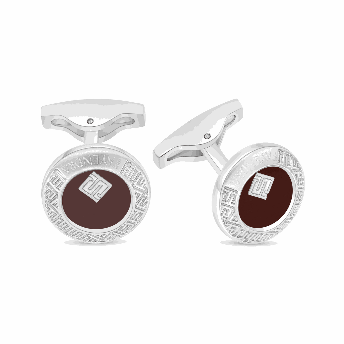 Stainless Steel Cufflink 316L Embedded With Red Agate Shiny Steel