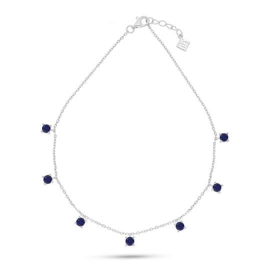 Sterling Silver 925 Anklet Rhodium Plated Embedded With Sapphire Corundum