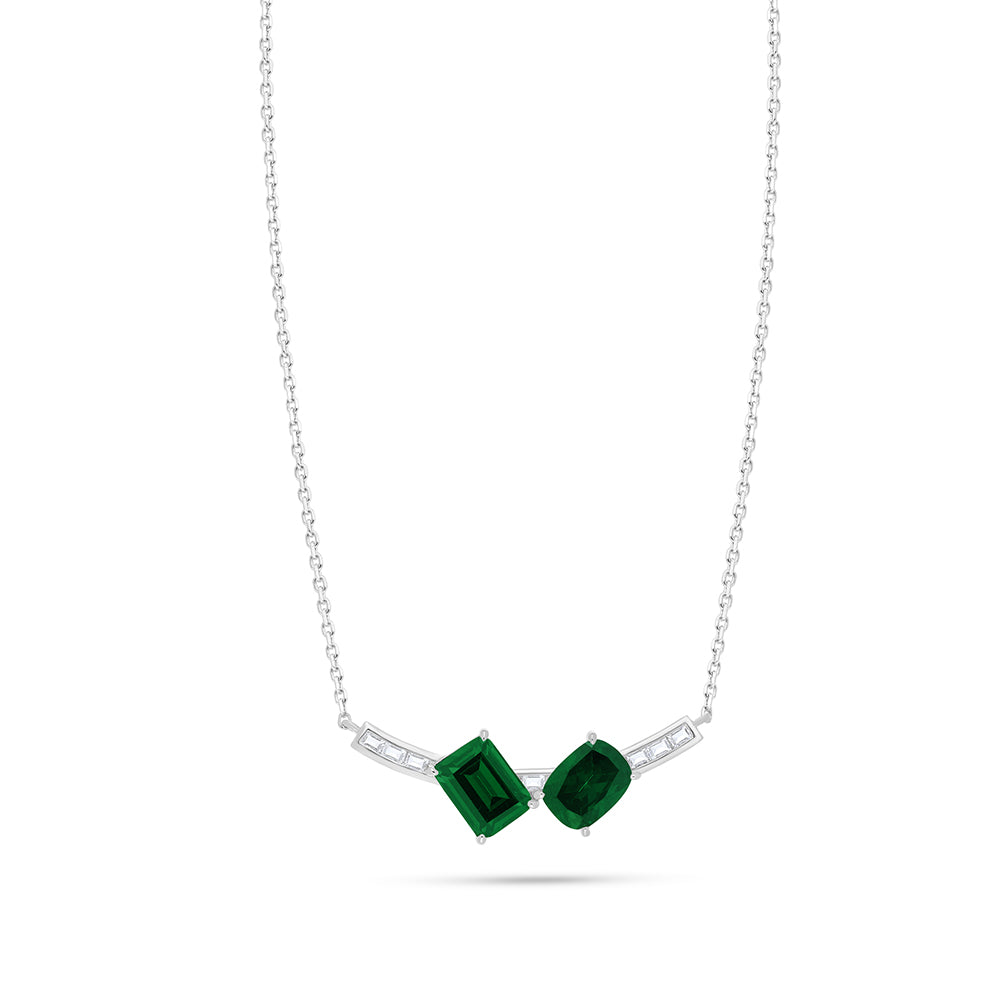 Sterling Silver 925 Necklace Rhodium Plated Embedded With Emerald Zircon And White Zircon