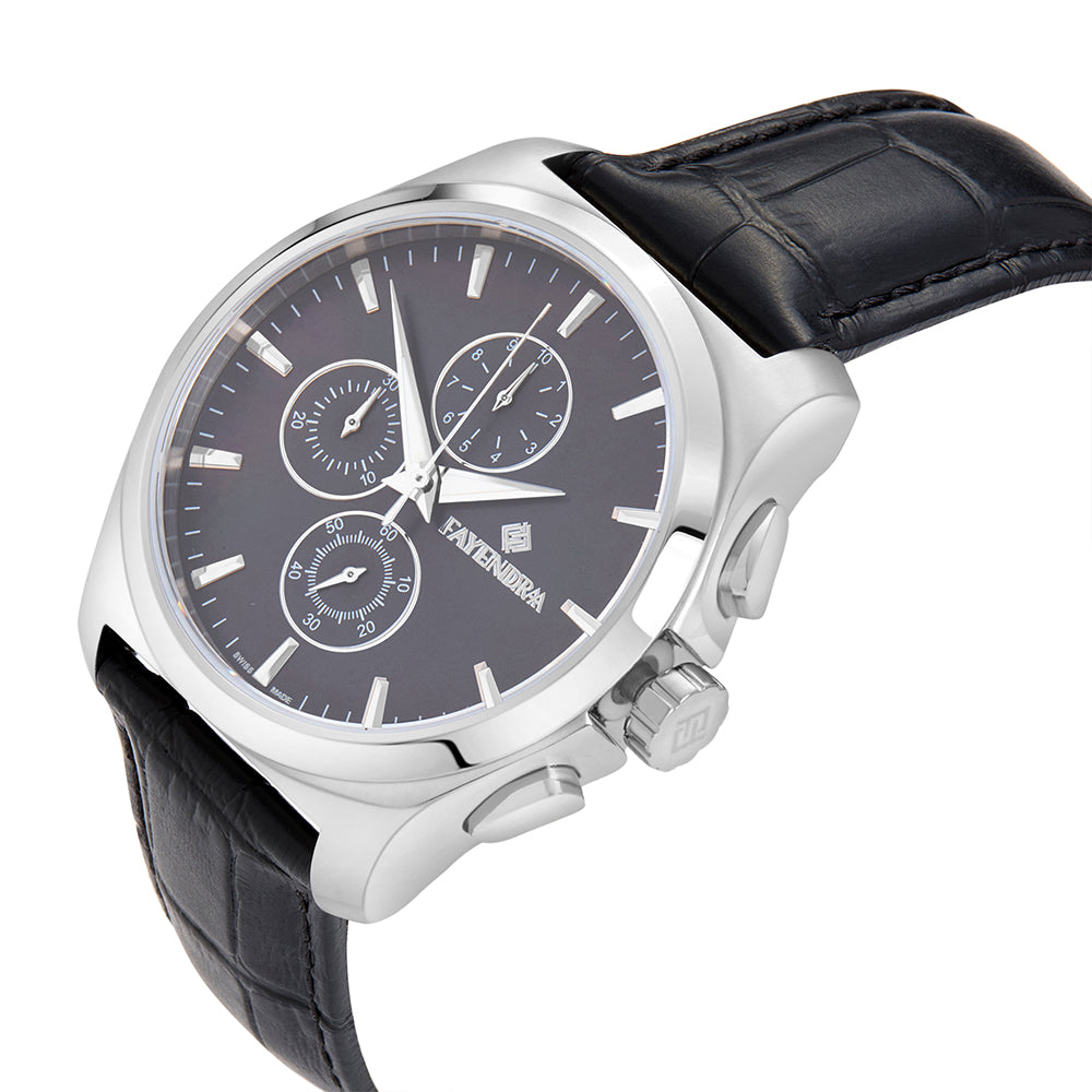 Stainless Steel 316L Watch Silver Color Black Leather For Men - BLACK MOP DIAL