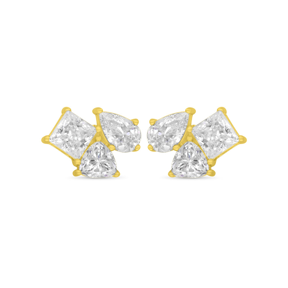 Sterling Silver 925 Earring Golden Plated Embedded With White Zircon