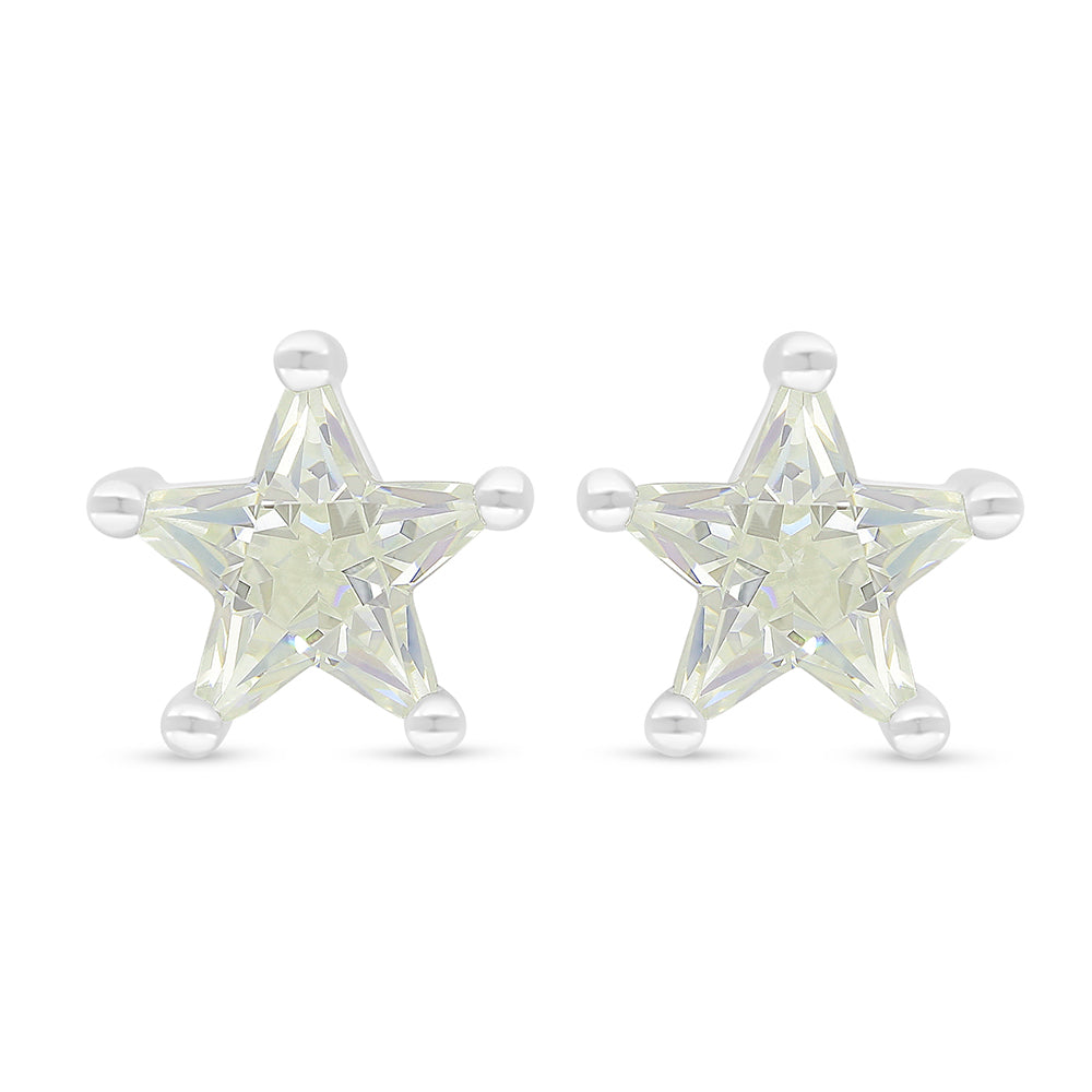 Sterling Silver 925 Earring Rhodium Plated Embedded With Yellow Diamond