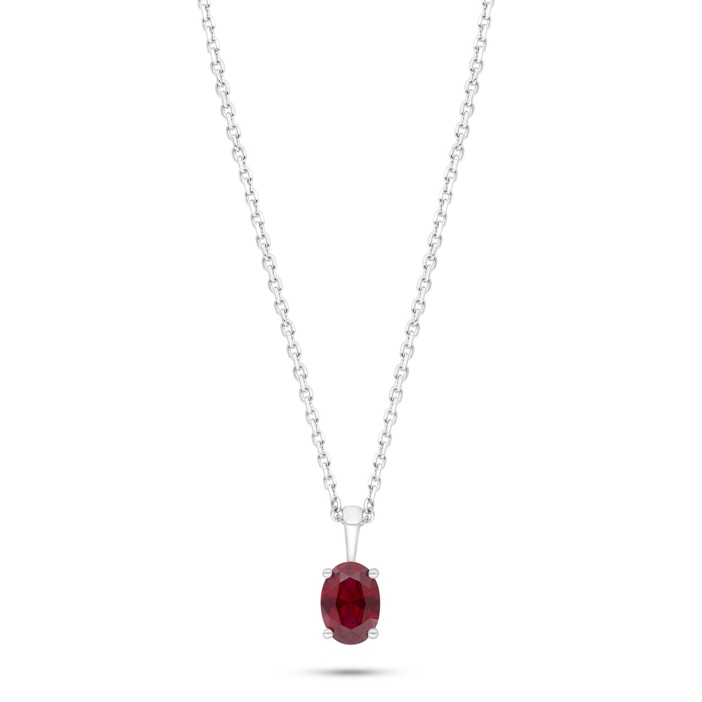 Sterling Silver 925 Necklace Rhodium Plated Embedded With Ruby Corundum