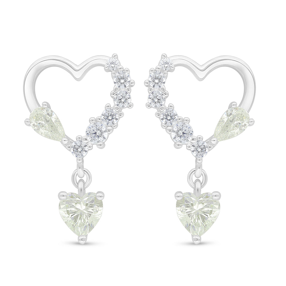 Sterling Silver 925 Earring Rhodium Plated Embedded With Yellow Diamond And White Zircon