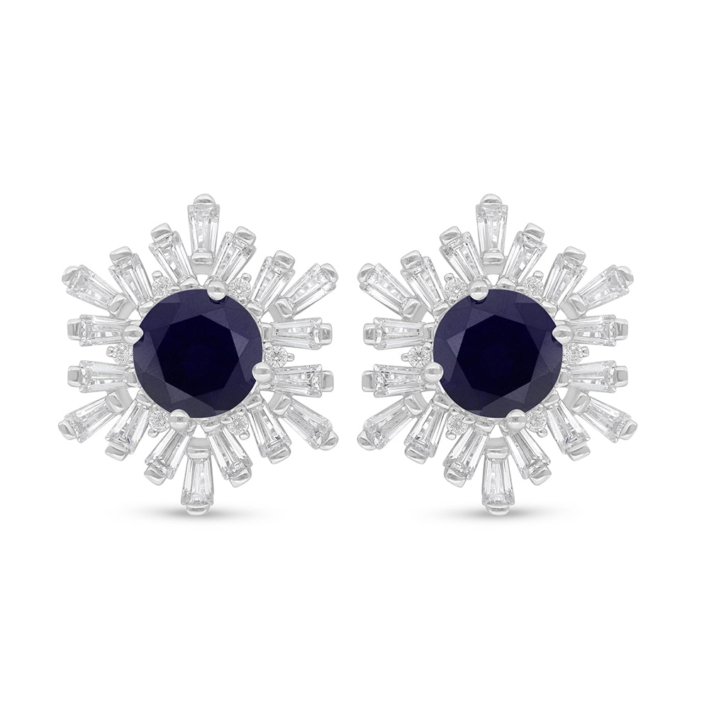 اقراط من الفضة الخالصة عيار 925 مطلي روديوم مرصع زفير كروندوم و فص ابيض