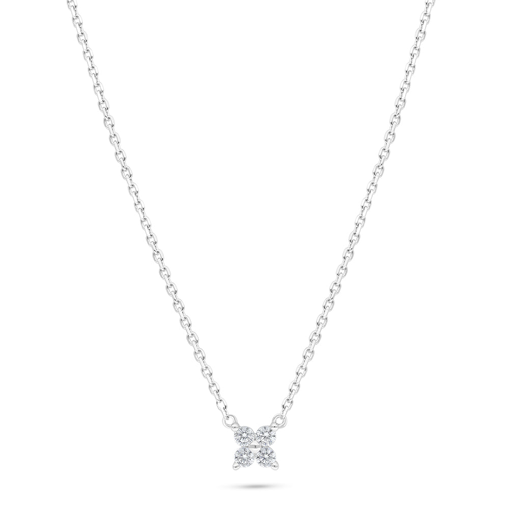 Sterling Silver 925 Necklace Rhodium Plated Embedded With White Zircon