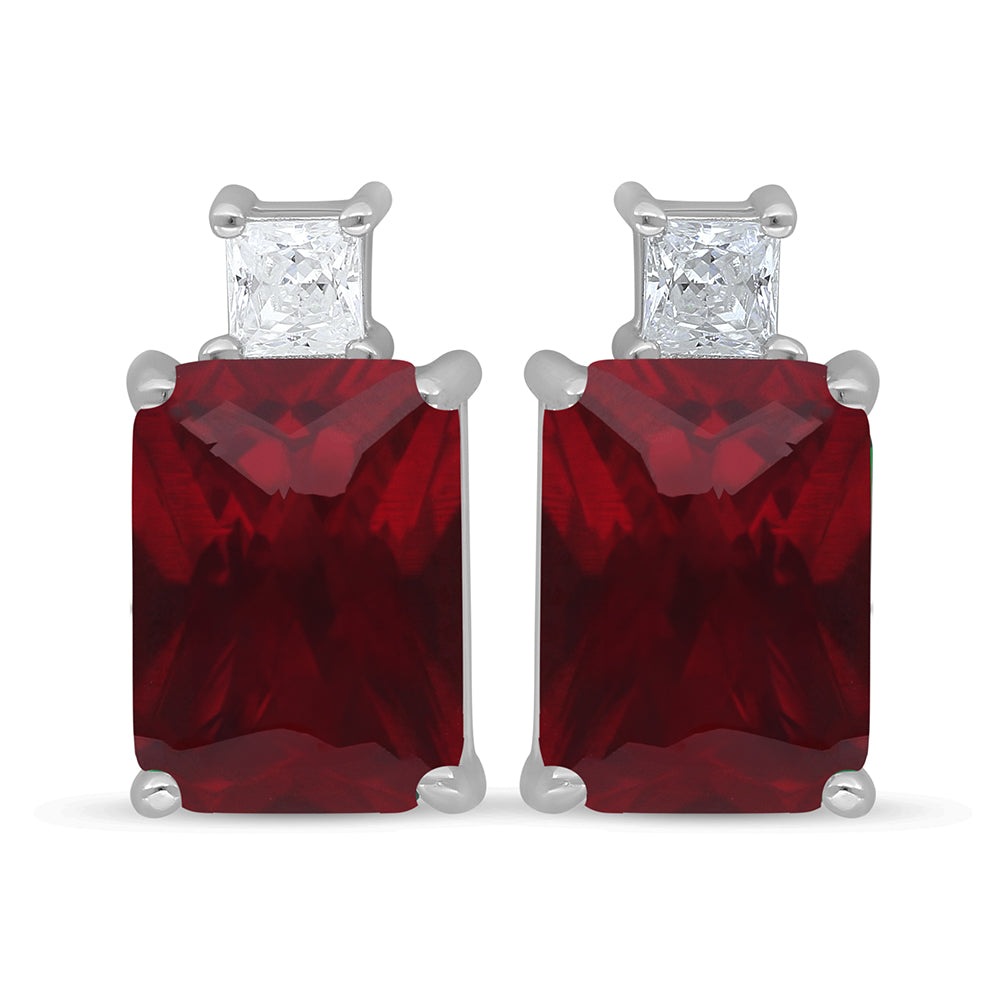 اقراط من الفضة الخالصة عيار 925 مطلية روديوم مرصعة ياقوت كروندوم و فص ابيض